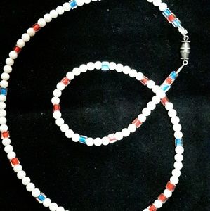 1950's Red White And Blue Glass Bead Necklace